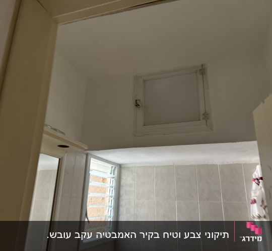 תיקוני צבע וטיח בקיר האמבטיה עקב עובש.